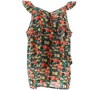 NWT DU JOUR PRINTED RUFFLE TANK BRIGHT MULTI COLORS BRIGHT GREEN/YELLOW LARGE